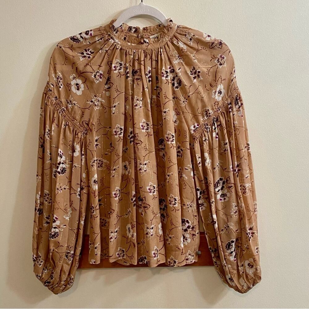 Ulla Johnson Floral Print Blouse in Brown and Purple